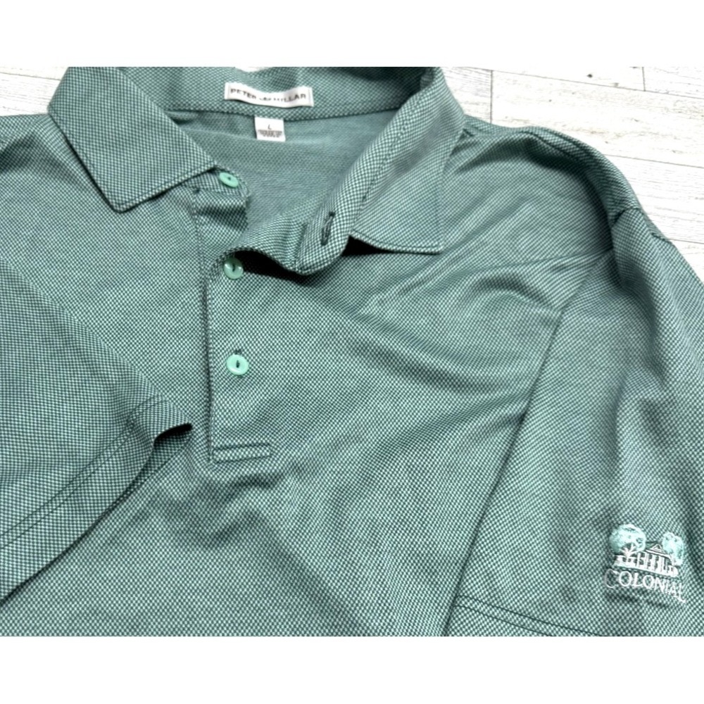 Peter Millar Polo Shirt Green MicroCheck Gingham Colonial Golf Logo Cotton LARGE